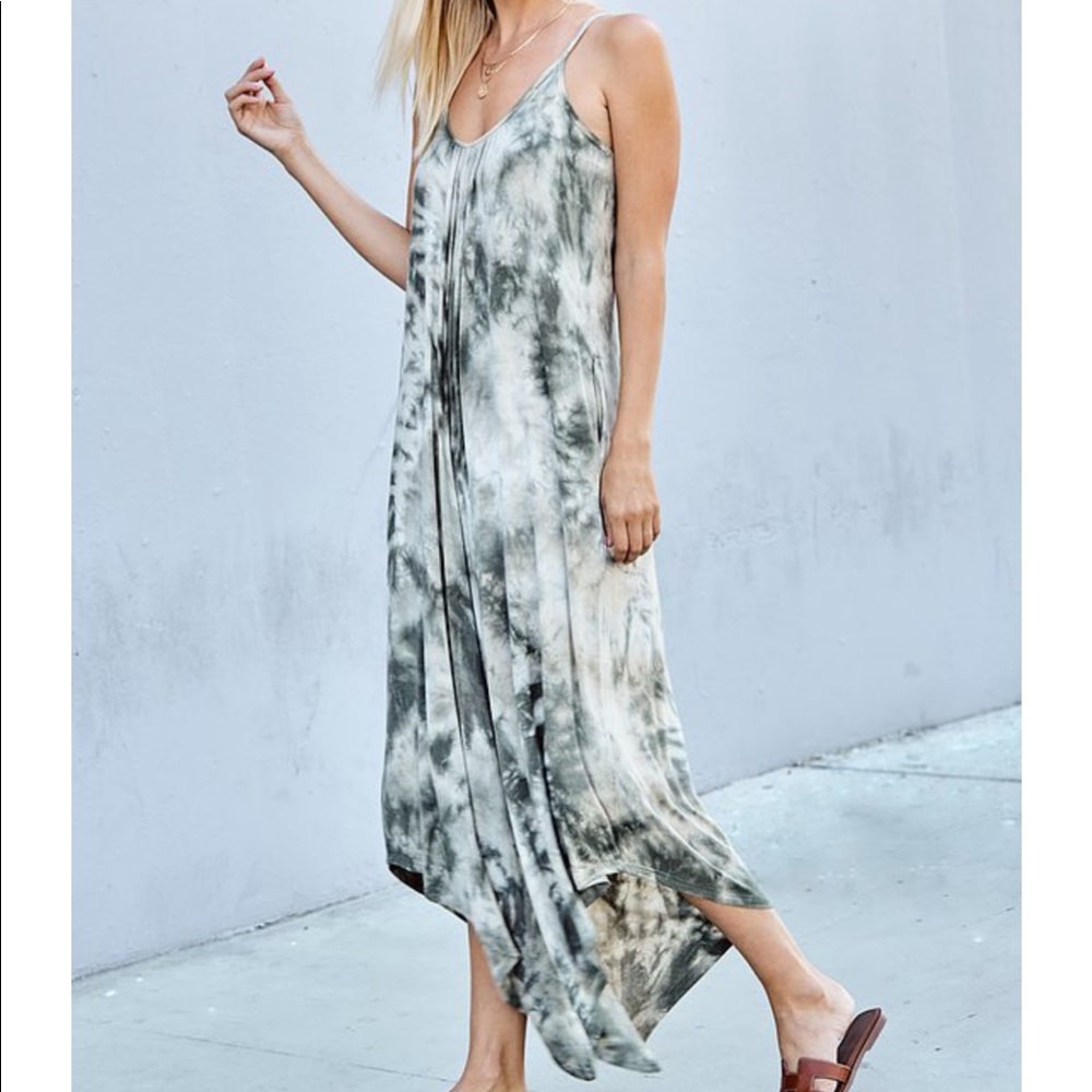 Jardin by Macris Green Tie Dye Harem Drop Crotch Jumpsuit Boho M